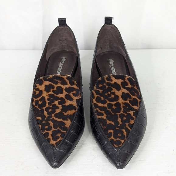 Jeffrey Campbell Viona Leopard Print Croc Wood Heel Pointed Loafers - Picture 6 of 8